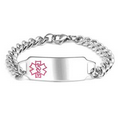 Pink Symbol Medical Alert Stainless Bracelet 7 In